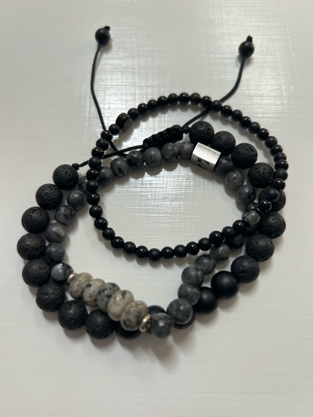 Men's Black Beaded Bracelet Set - Stylish Layered Accessories